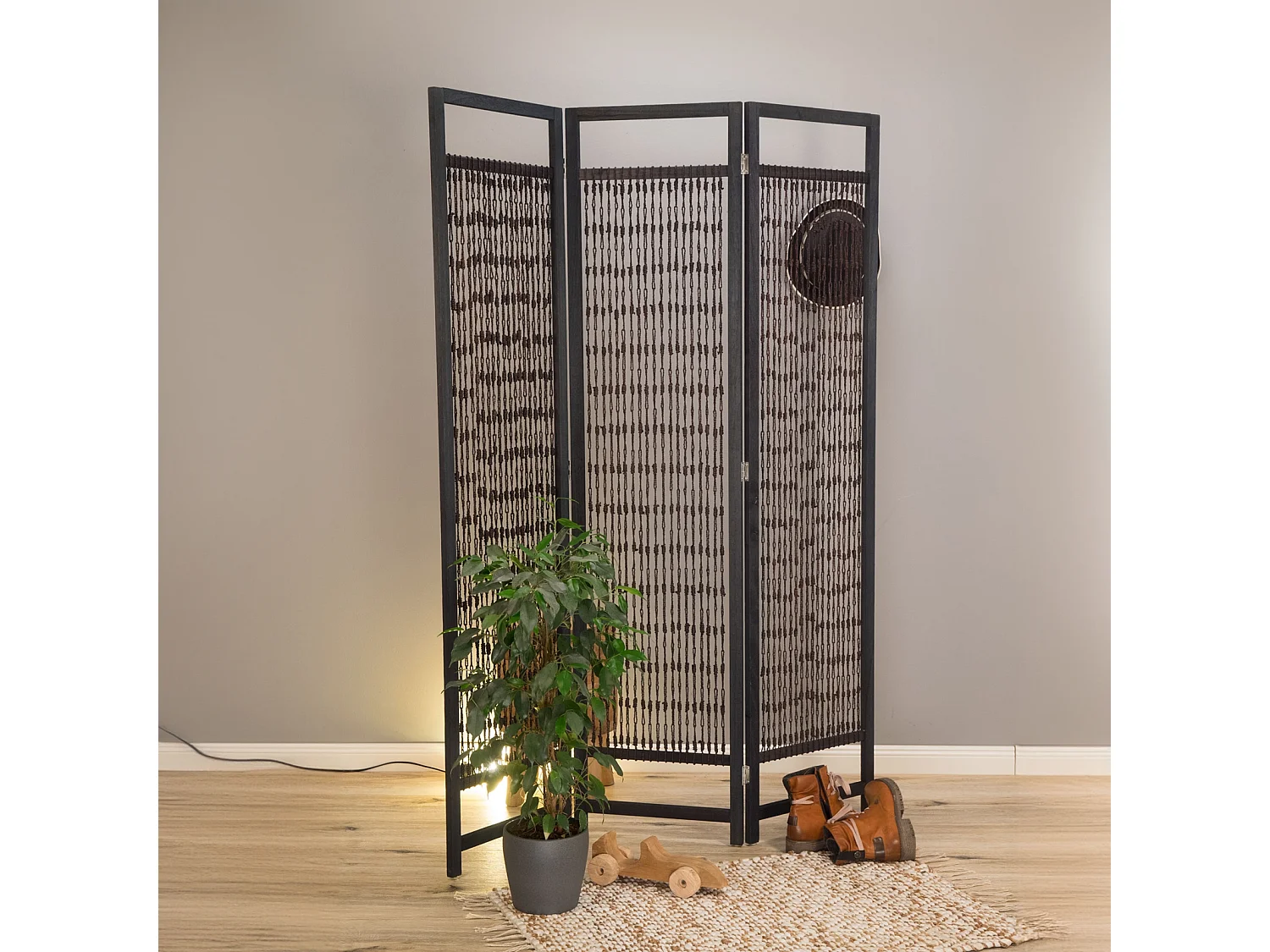 PARAVENT Cosmo 3 pièces. 166x121 cm, bois, fil solide noué schwarz