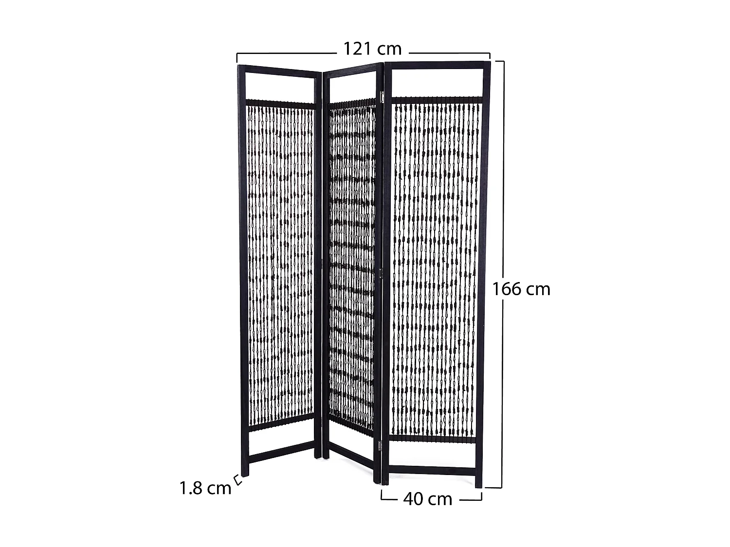 PARAVENT Cosmo 3 pièces. 166x121 cm, bois, fil solide noué schwarz