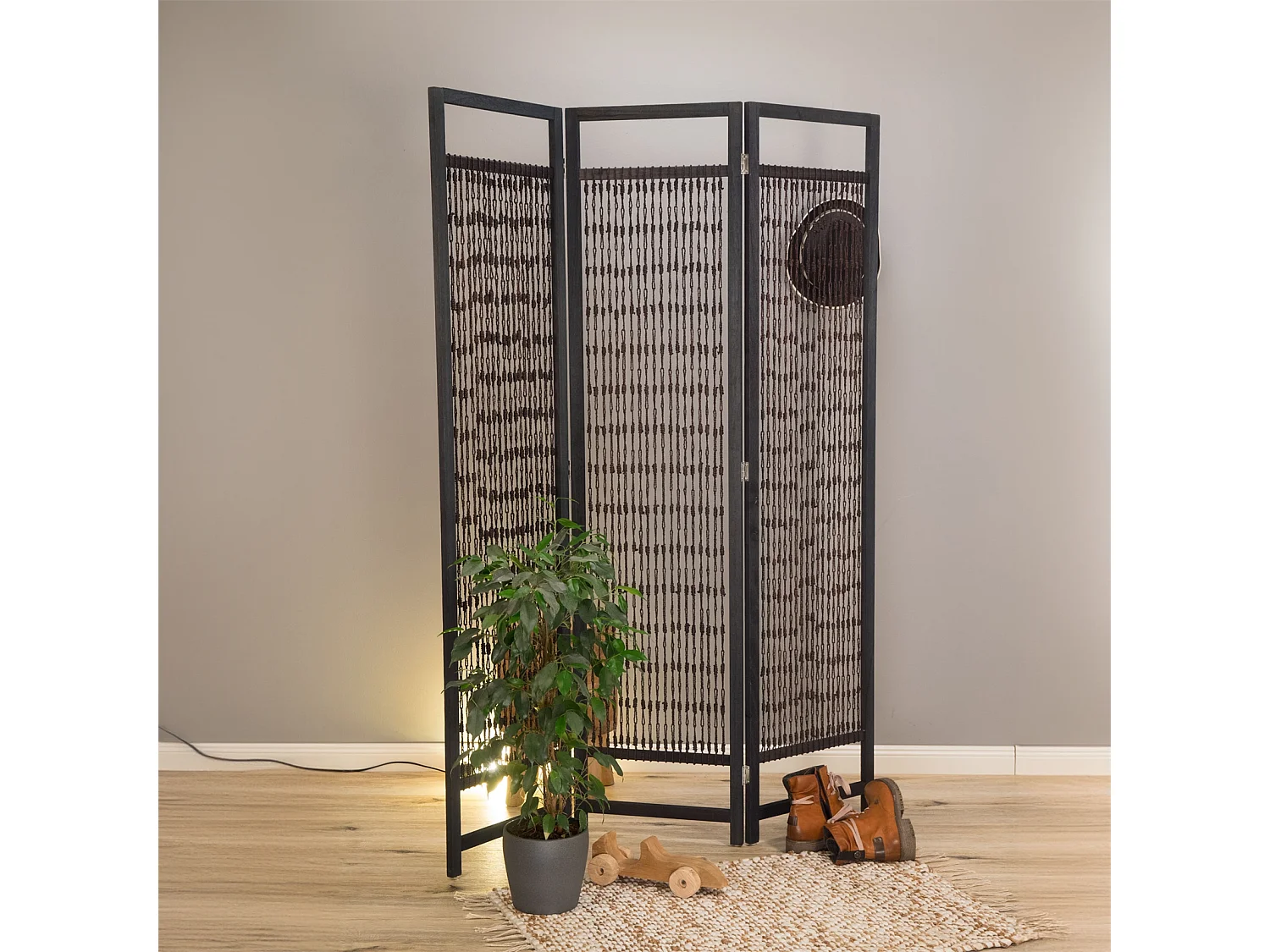 PARAVENT Cosmo 3 pièces. 166x121 cm, bois, fil solide noué schwarz