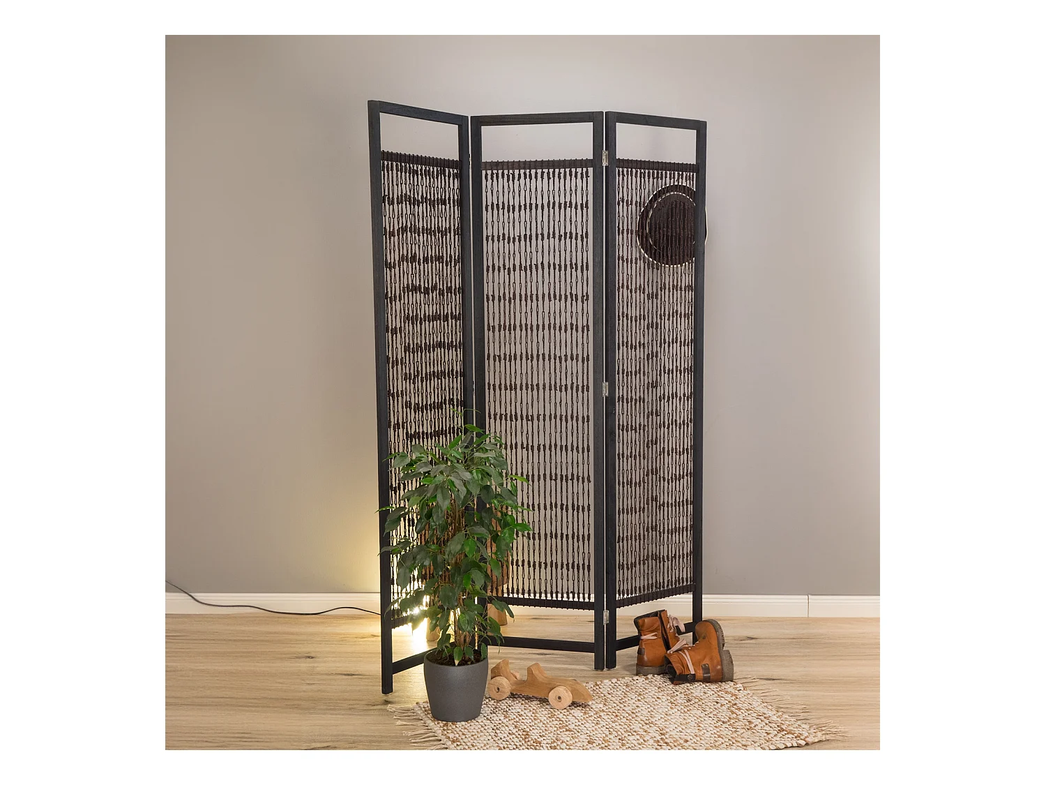 RAUMTEILER Cosmo 3-tlg. 166x121 cm, Holz, festes Garn geknüpft schwarz