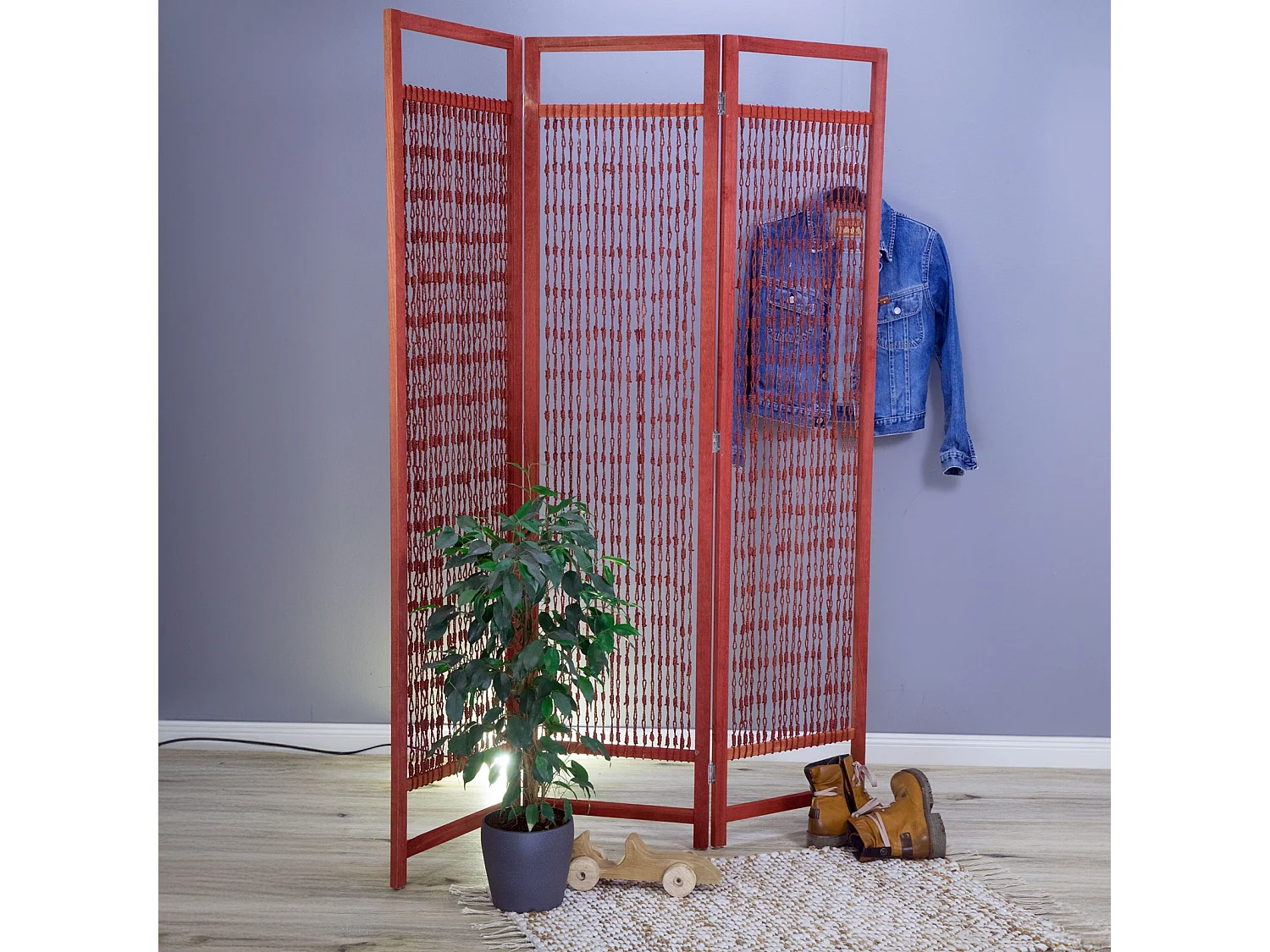 PARAVENT Cosmo 3 pièces. 166x121 cm, bois, noué avec du fil solide braun