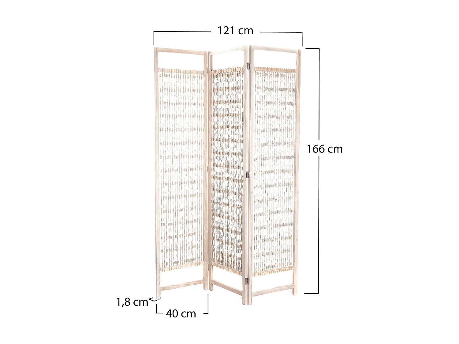 PARAVENT Cosmo 3 pièces. 166x121 cm, bois, noué avec du fil solide natur