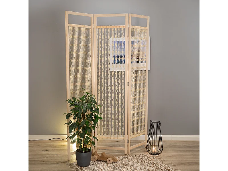 RAUMTEILER Cosmo 3-tlg. 166x121 cm, Holz, festes Garn geknüpft natur