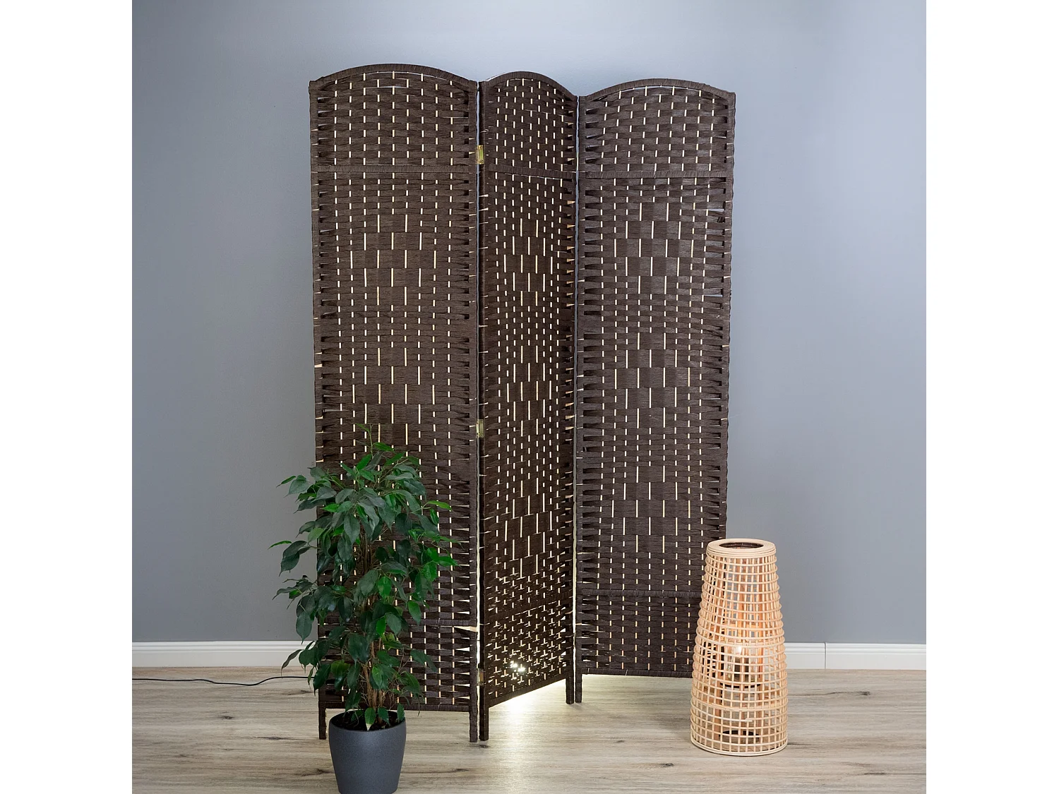 RAUMTEILER Quinn 3-tlg. 166x121 cm, Rattan-Look dunkelbraun