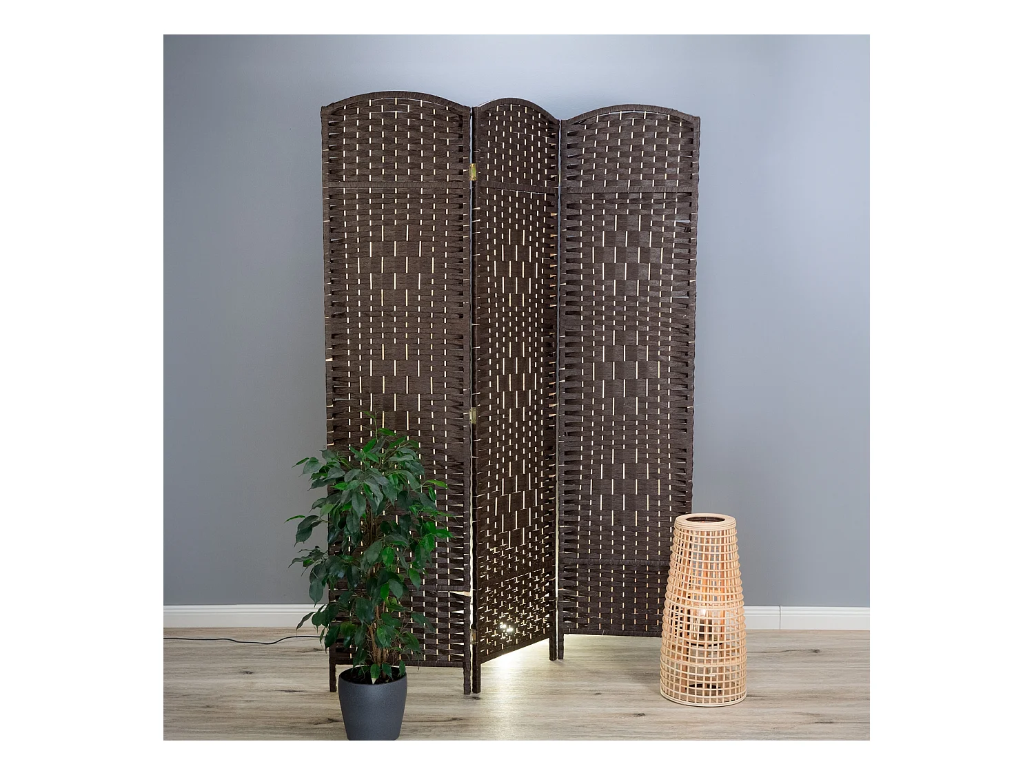 RAUMTEILER Quinn 3-tlg. 166x121 cm, Rattan-Look dunkelbraun