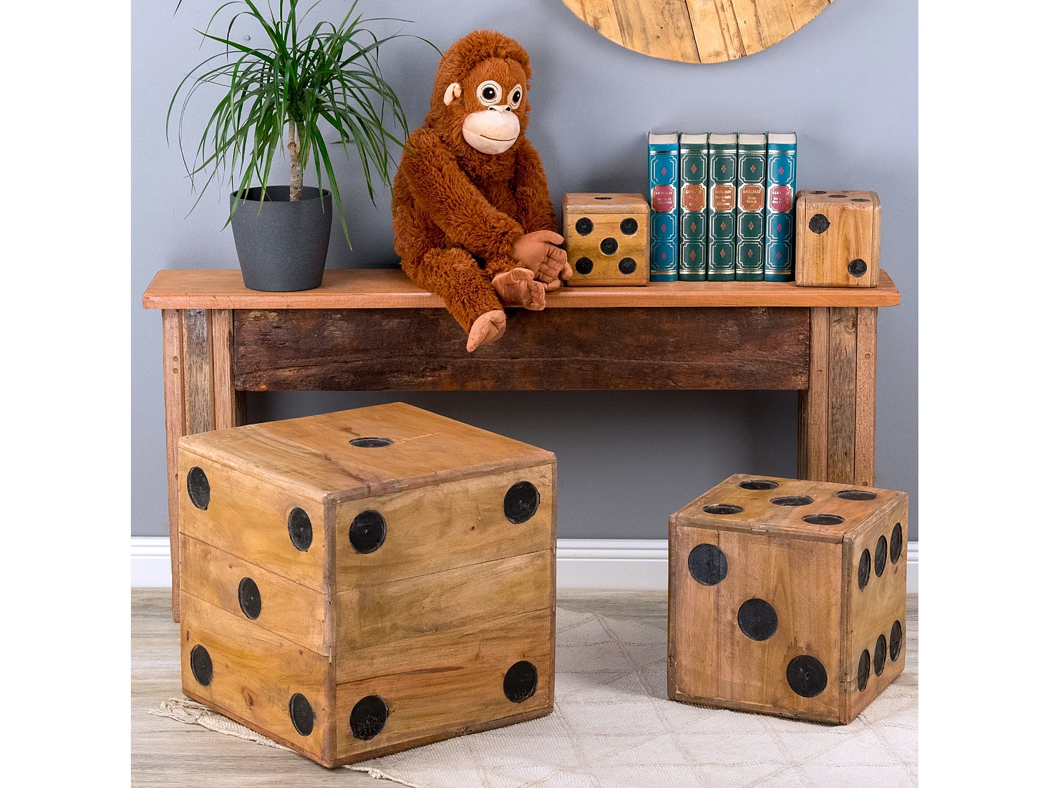 TABOURET Jeu de dés 35 Bois massif, 35 cm couleurs naturelles