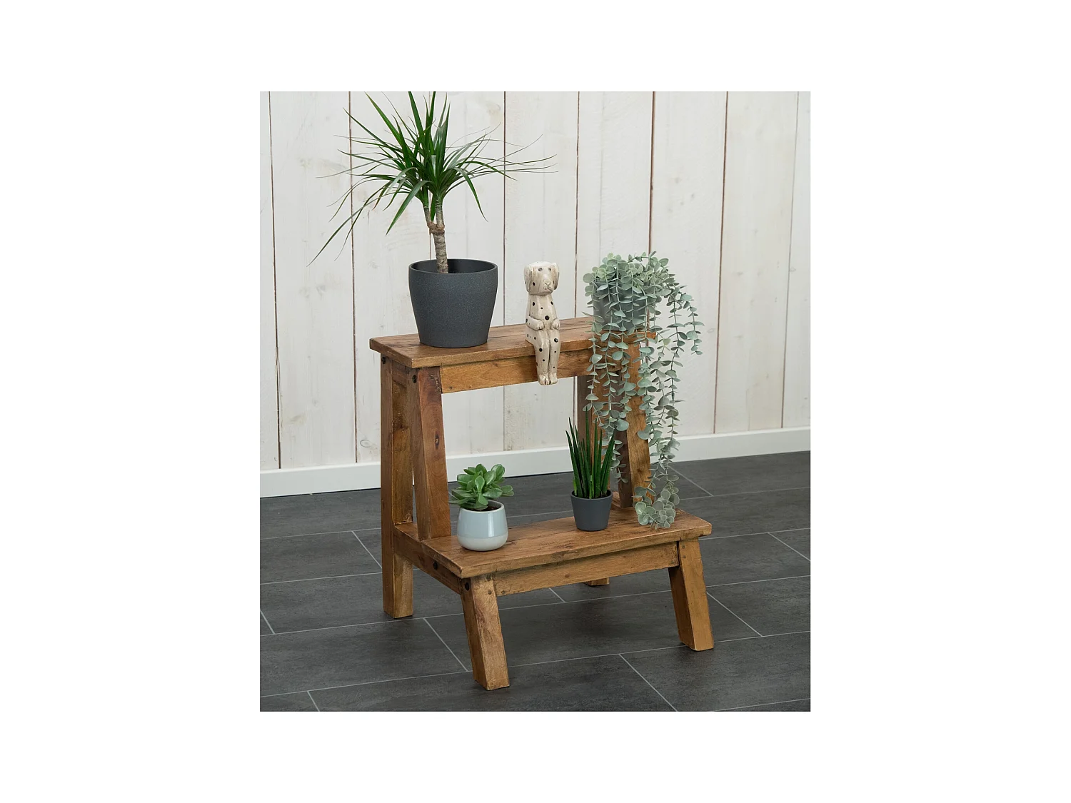 PFLANZENTREPPE Ficus Mahagoni Massivholz, 2 Ebenen  naturfarben