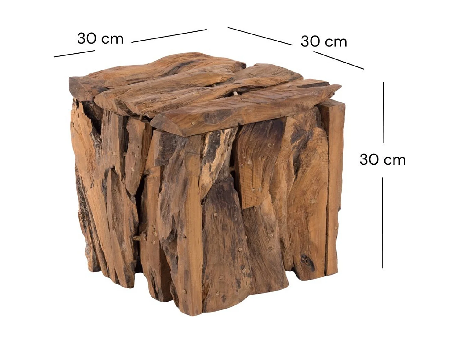 TABOURET SITZBOX TECK 30 30x30x30 cm, bois recyclé couleurs naturelles