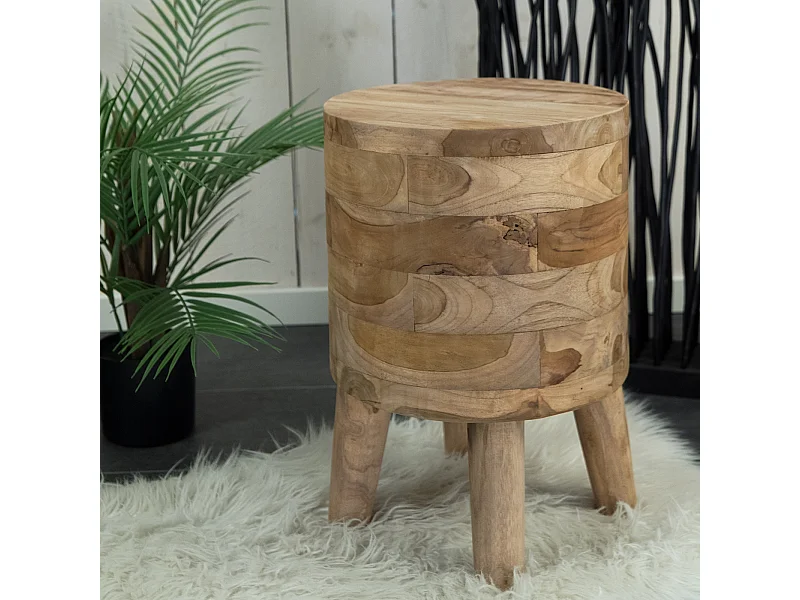 HOCKER Novi Teak Massivholz, rund naturfarben