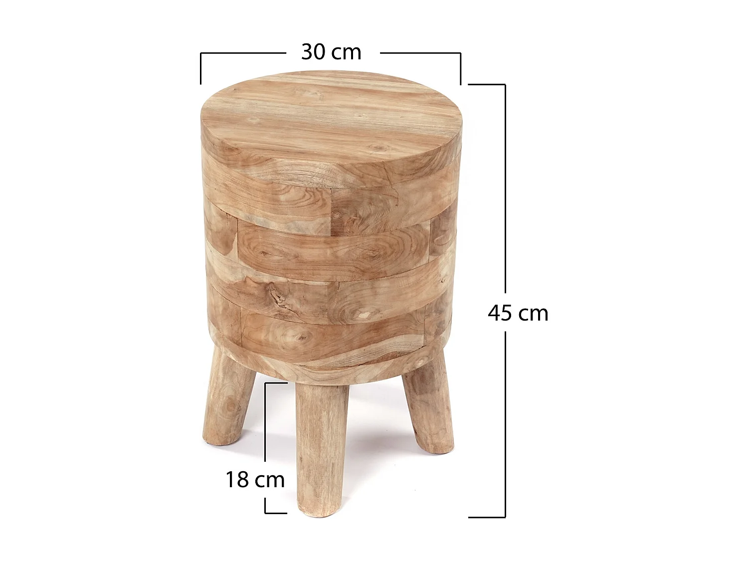 TABOURET Novi Bois massif de teck, rond couleurs naturelles