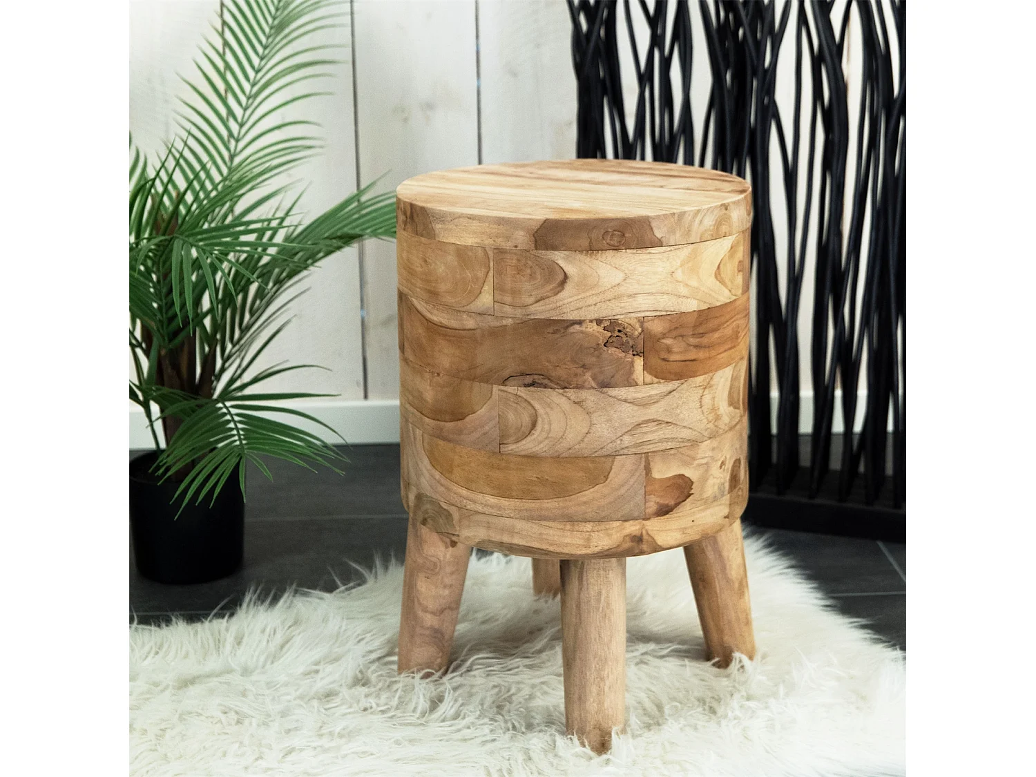 TABOURET Novi Bois massif de teck, rond couleurs naturelles