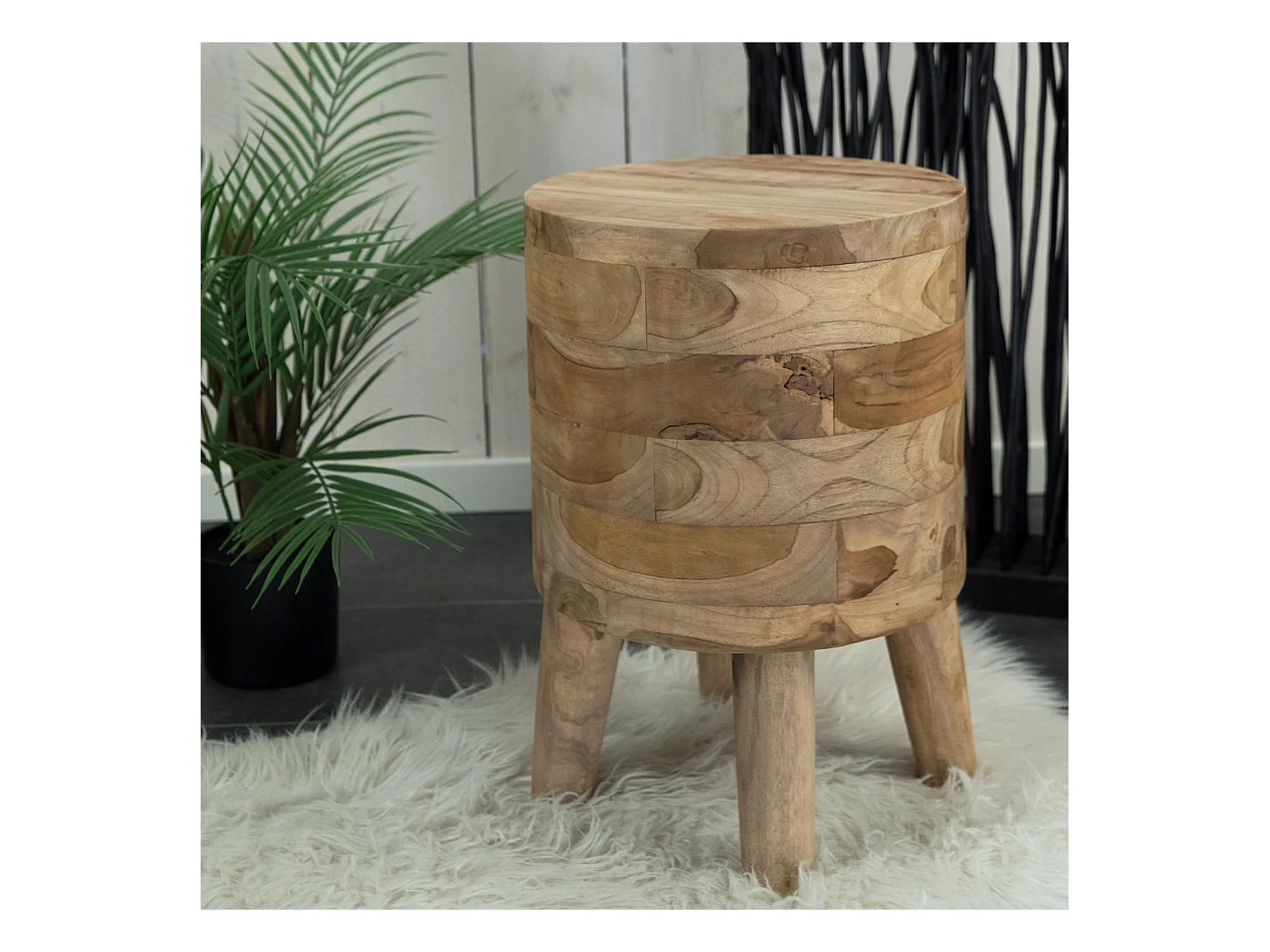 TABOURET Novi Bois massif de teck, rond couleurs naturelles