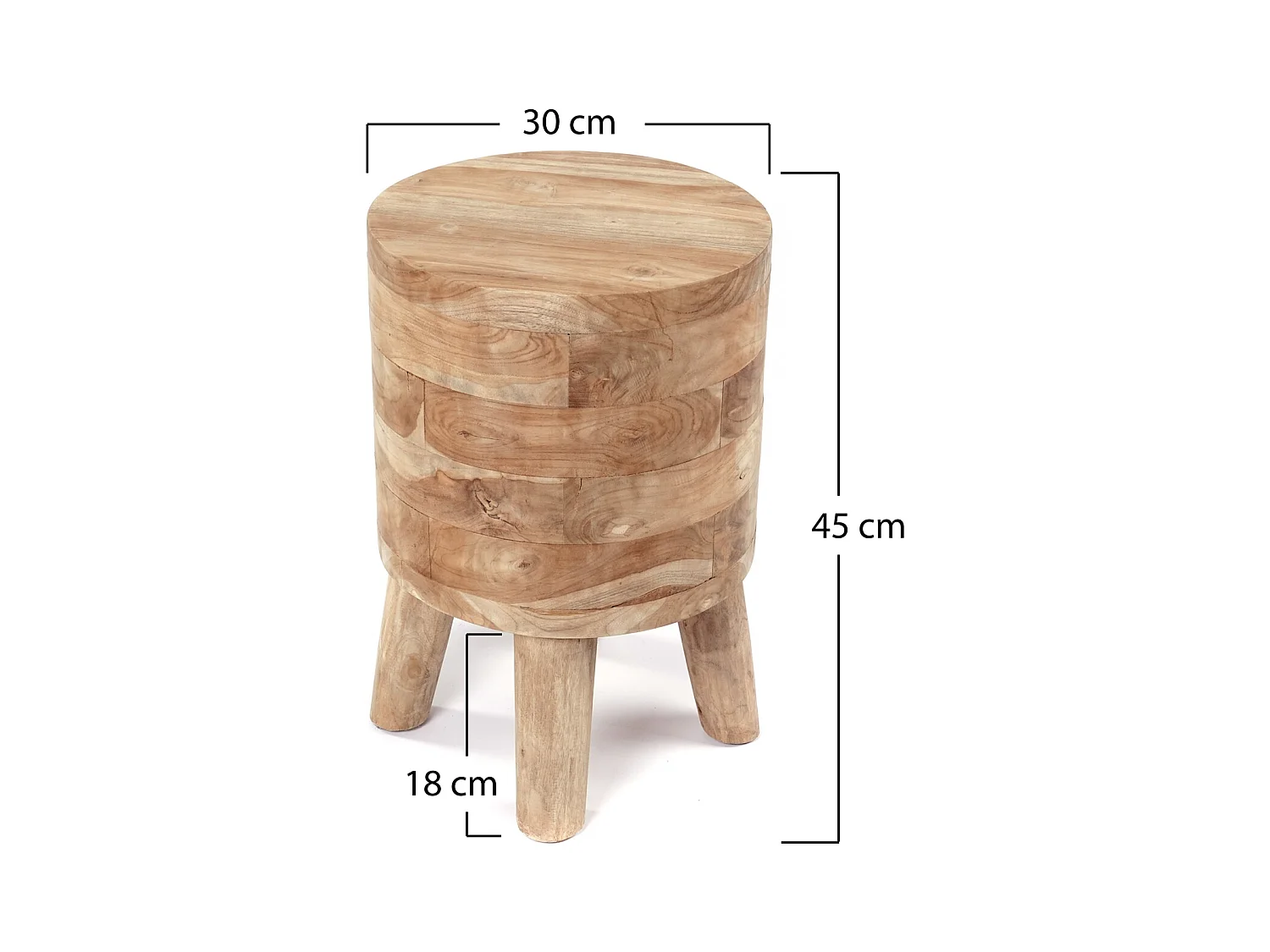 HOCKER Novi Teak Massivholz, rund naturfarben