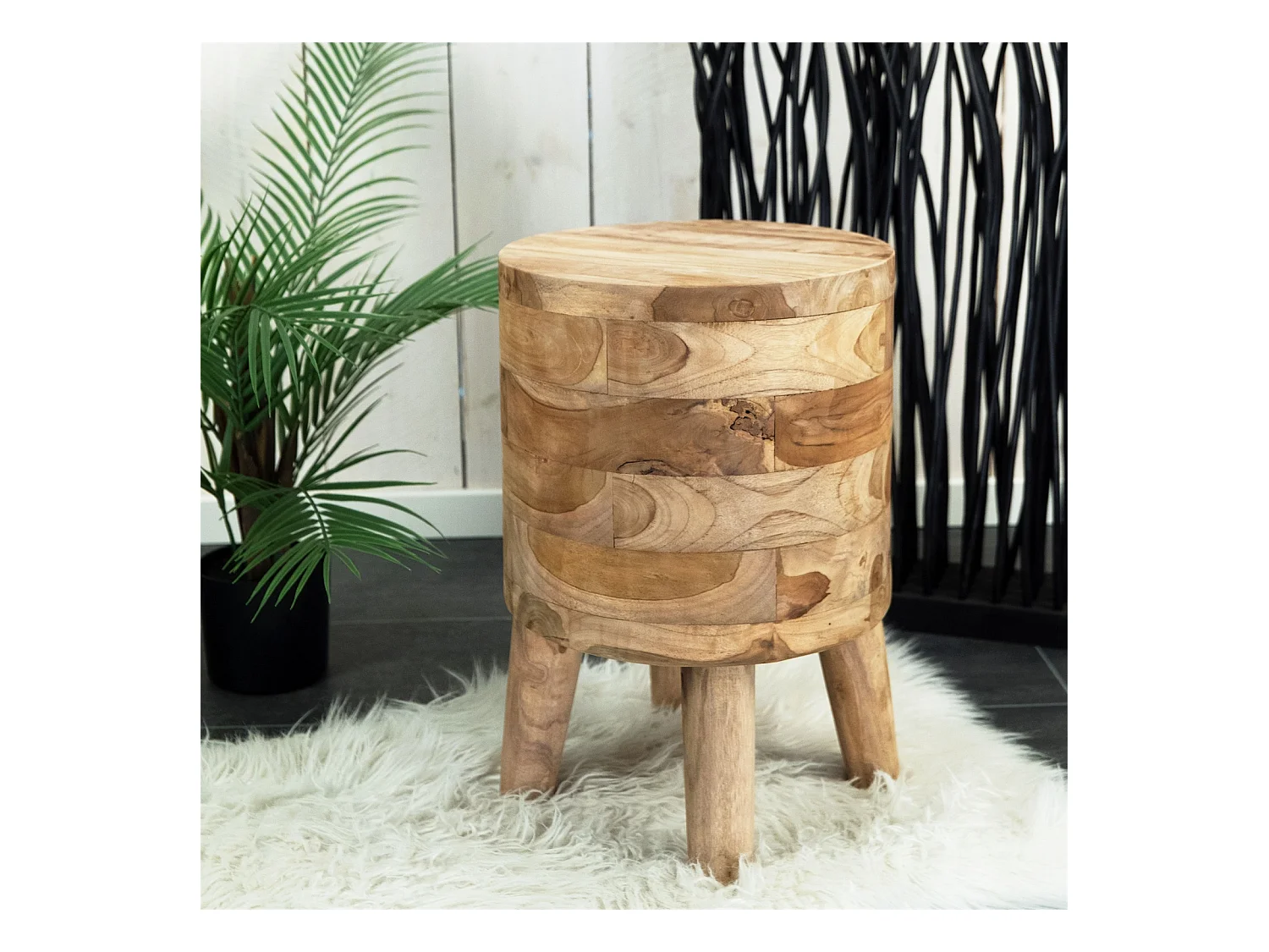 HOCKER Novi Teak Massivholz, rund naturfarben
