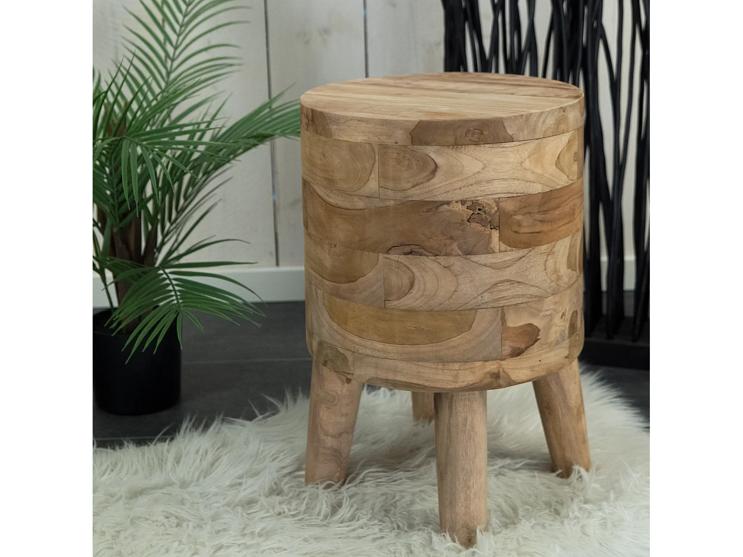 TABOURET Novi Bois massif de teck, rond couleurs naturelles