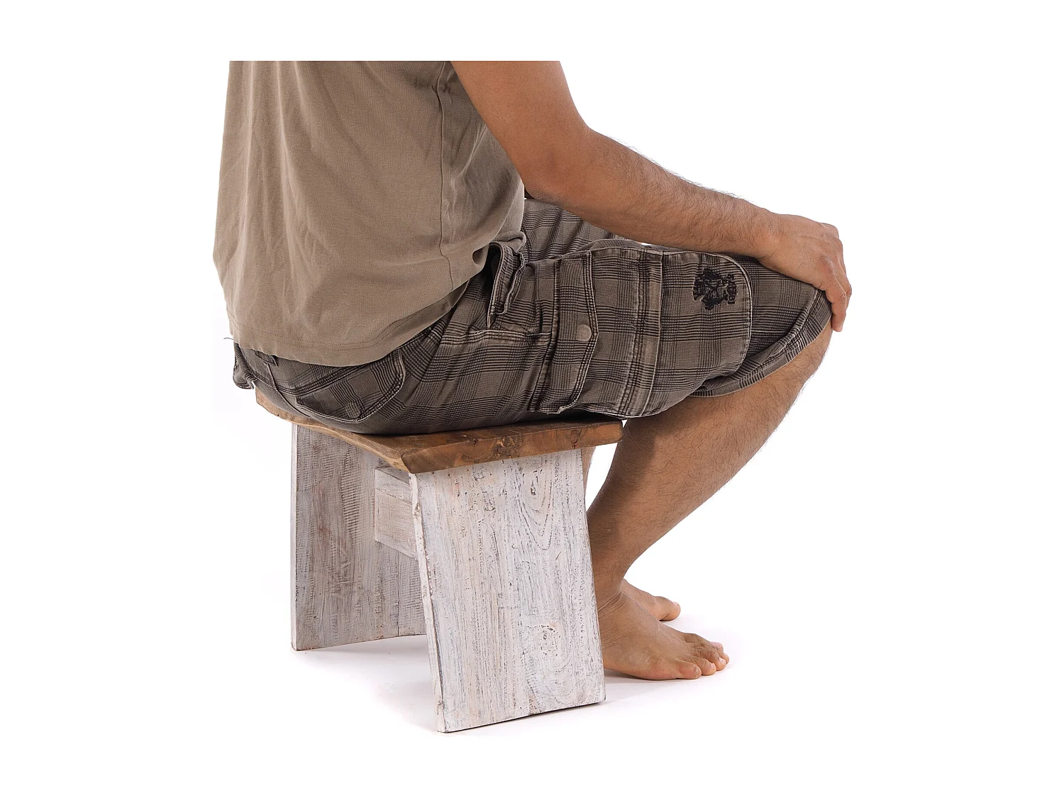 TABOURET SCHEMEL 40 Bois massif en acajou 05 weiß-natur