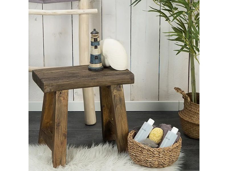 HOCKER Rustic Teak Massivholz braun rustikal