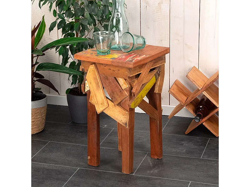 HOCKER Patchy 52x30 cm, Recyclingholz massiv natur-bunt