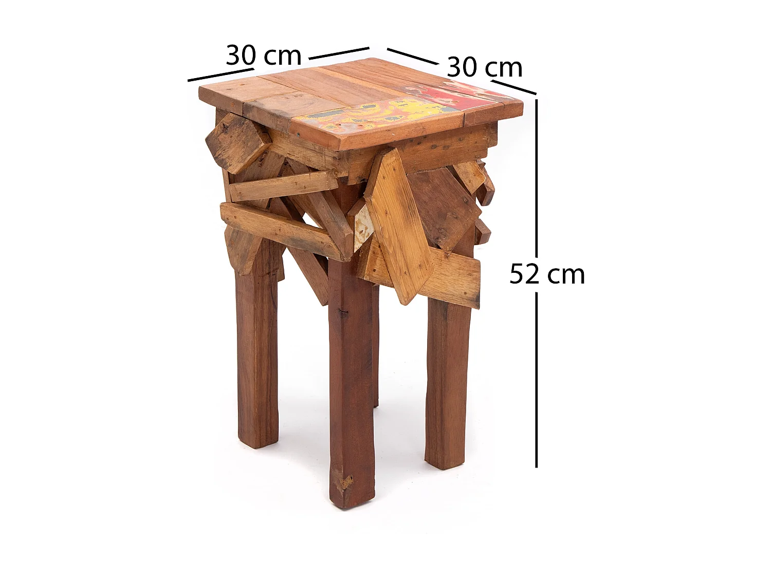 TABOURET Épars 52x30 cm, bois de recyclage massif nature-coloré