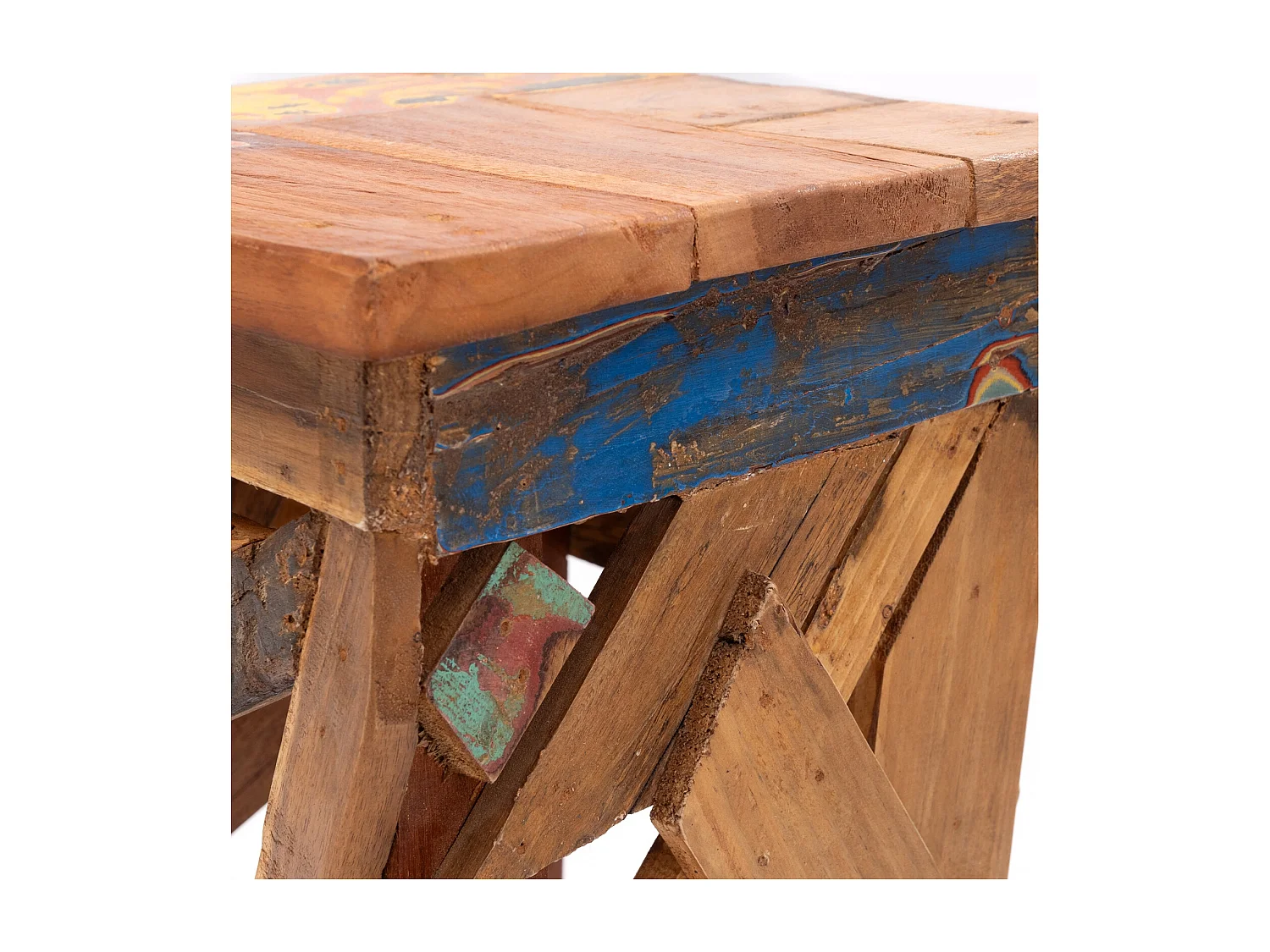 TABOURET Épars 52x30 cm, bois de recyclage massif nature-coloré