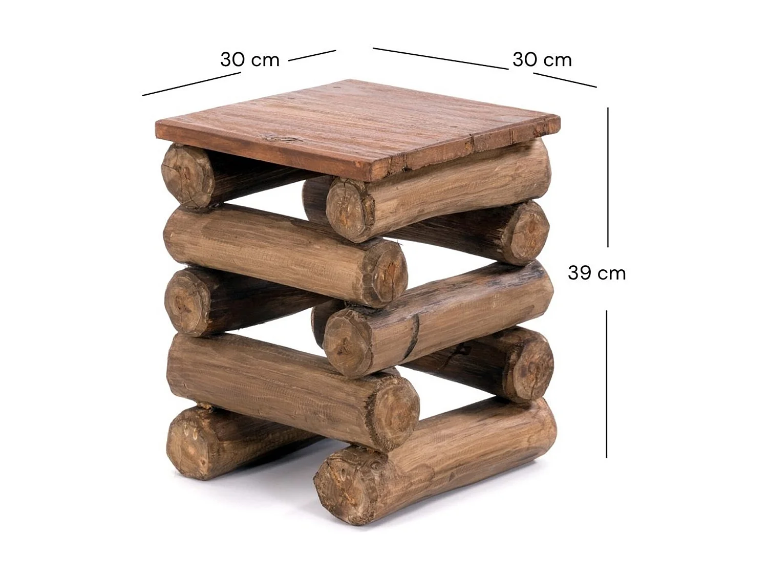 TABOURET BLOC 38 Bois massif recyclé en teck 01 natur-vintage
