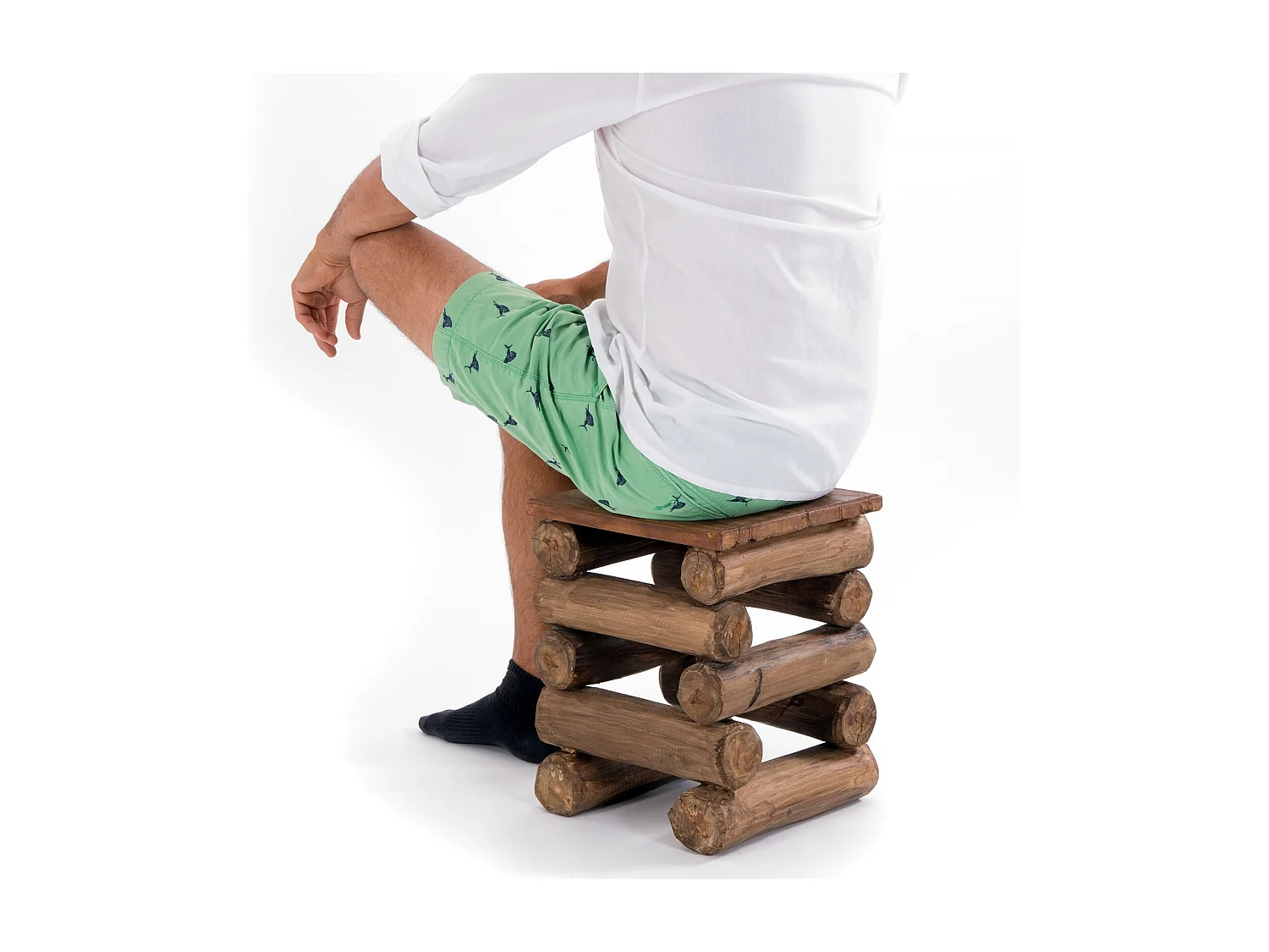 TABOURET BLOC 38 Bois massif recyclé en teck 01 natur-vintage