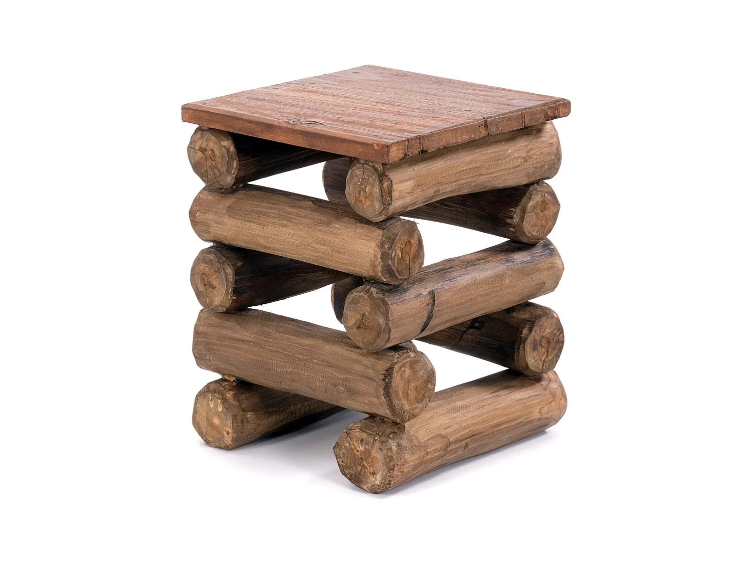 TABOURET BLOC 38 Bois massif recyclé en teck 01 natur-vintage