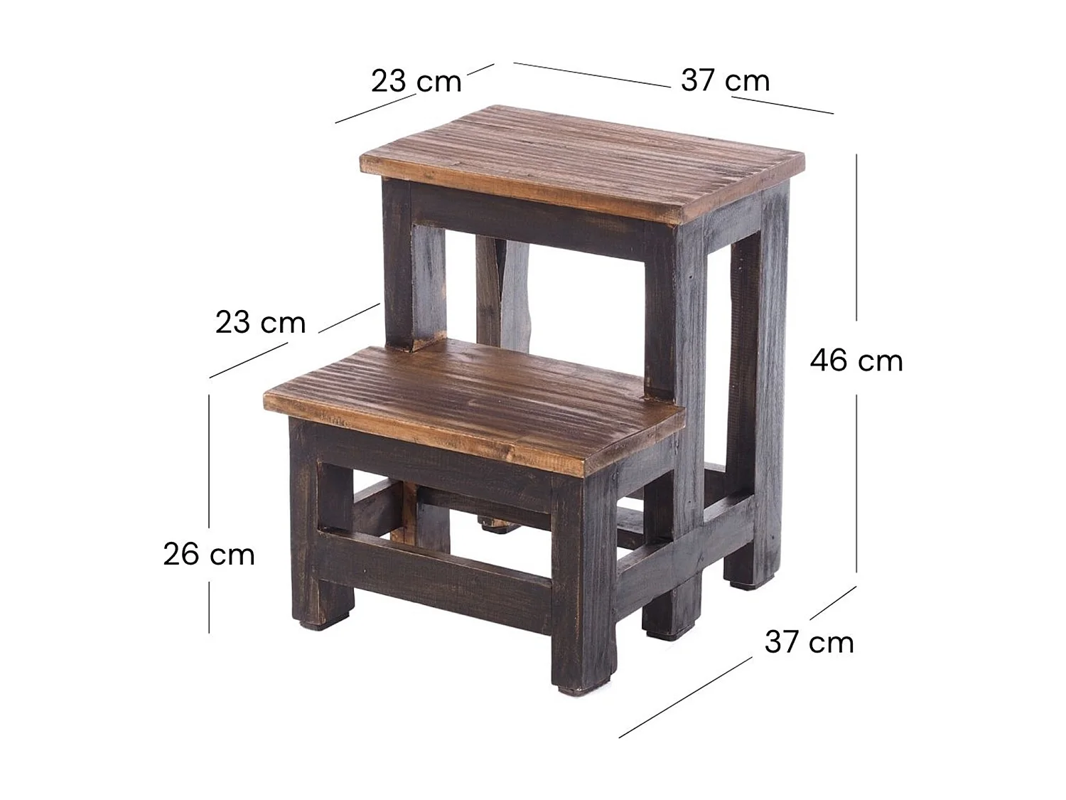 ESCABEAU ÉTAPE Recyclage de bois à deux étapes 04 schwarz-natur