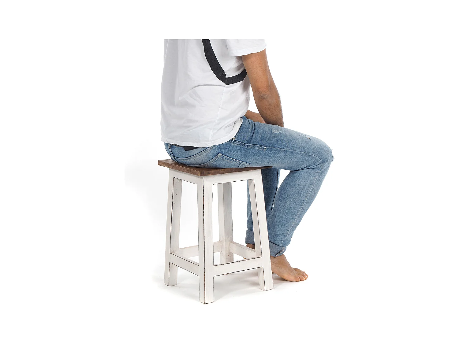 TABOURET MADERO bois de recyclage 06 weiß-landhaus