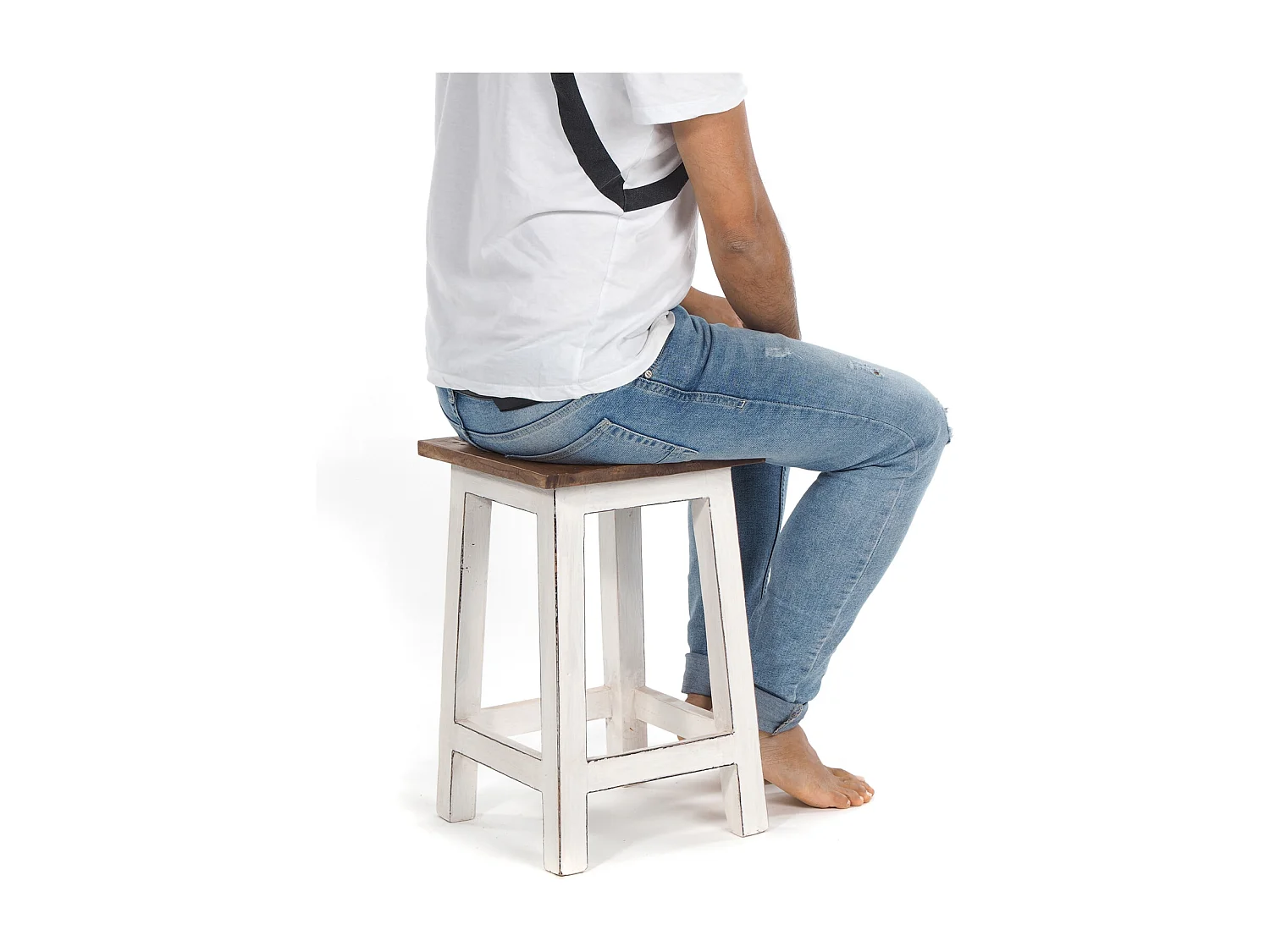 TABOURET MADERO bois de recyclage 06 weiß-landhaus