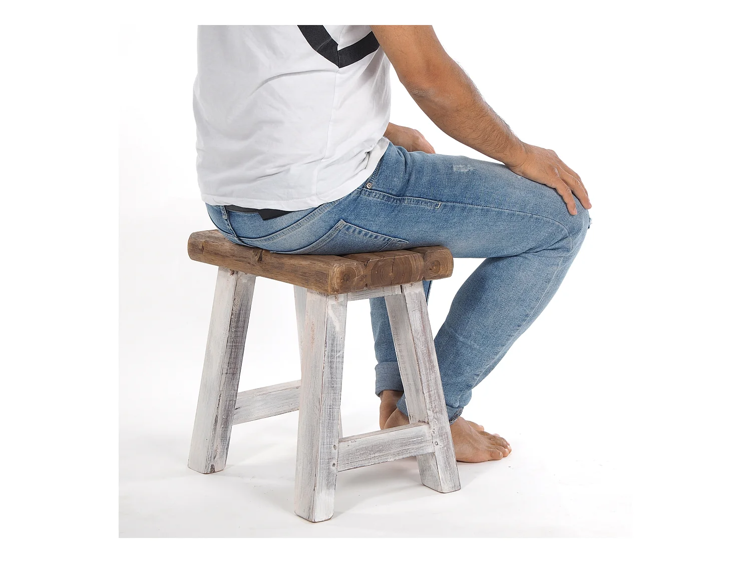 TABOURET Rustique Teck massif 05 weiß-natur
