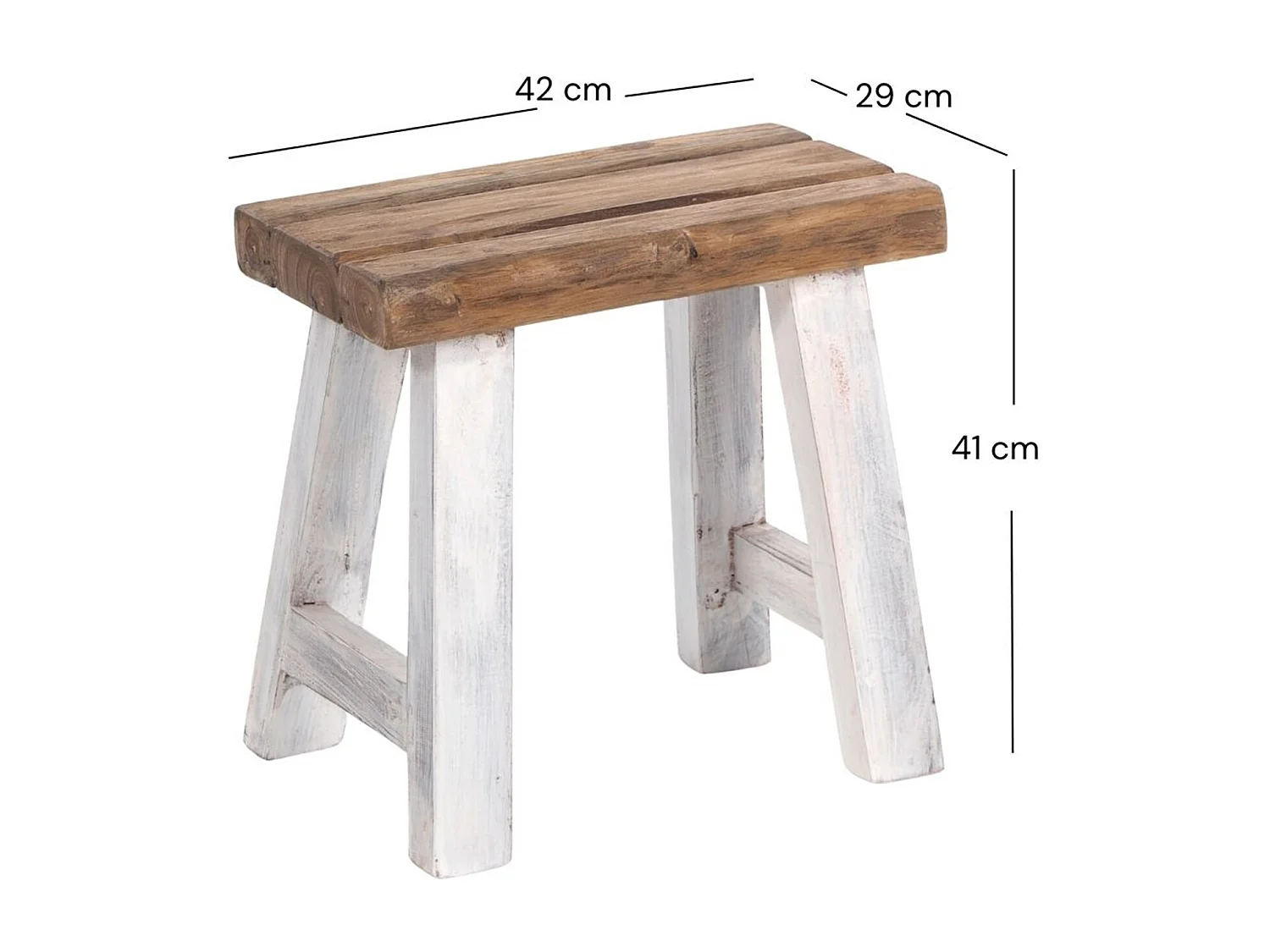 SITZHOCKER Rustic Teakholz massiv 05 weiß-natur