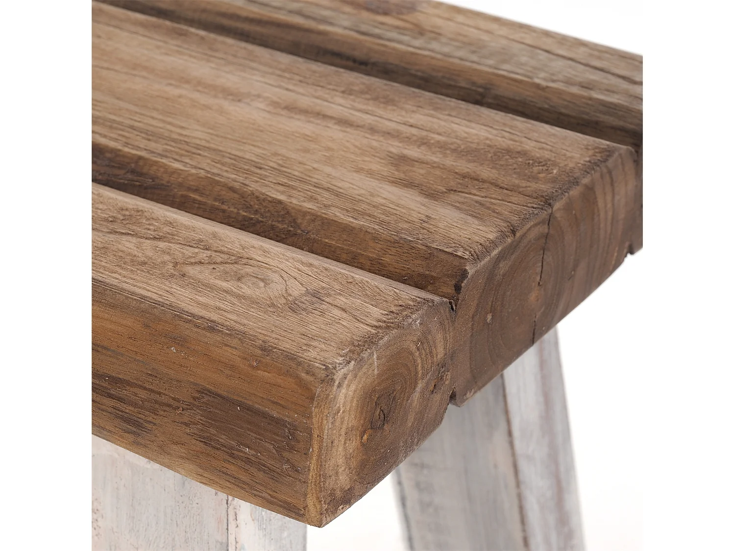 SITZHOCKER Rustic Teakholz massiv 05 weiß-natur