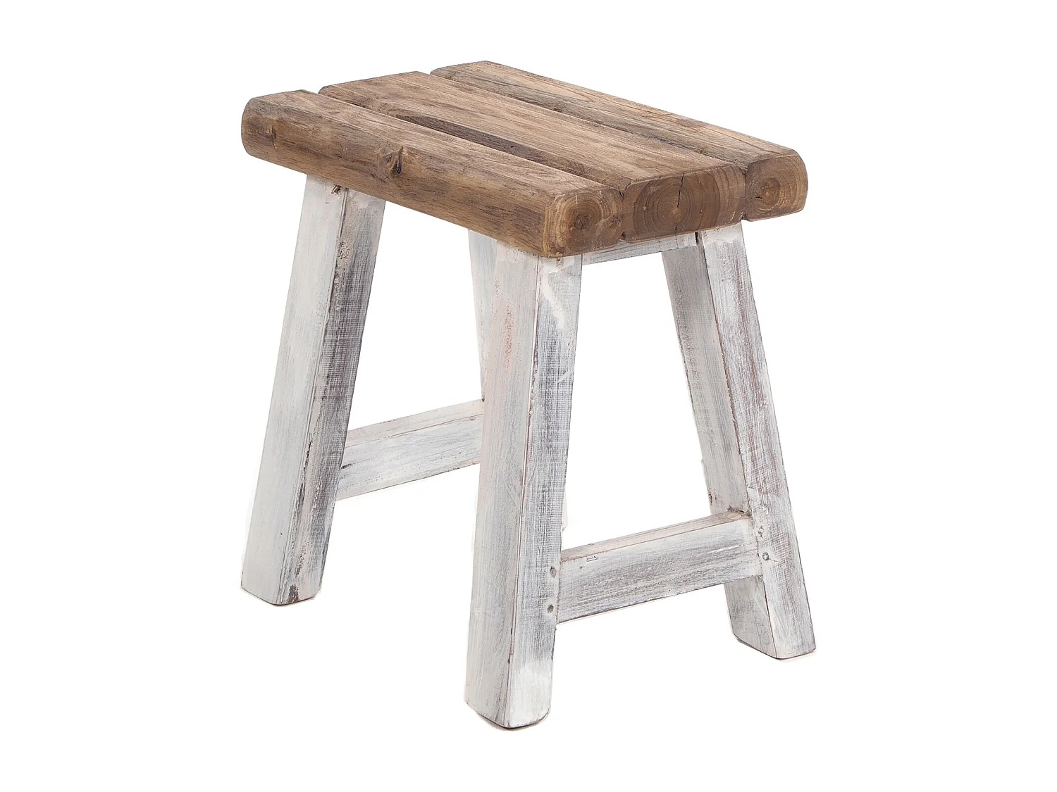 SITZHOCKER Rustic Teakholz massiv 05 weiß-natur