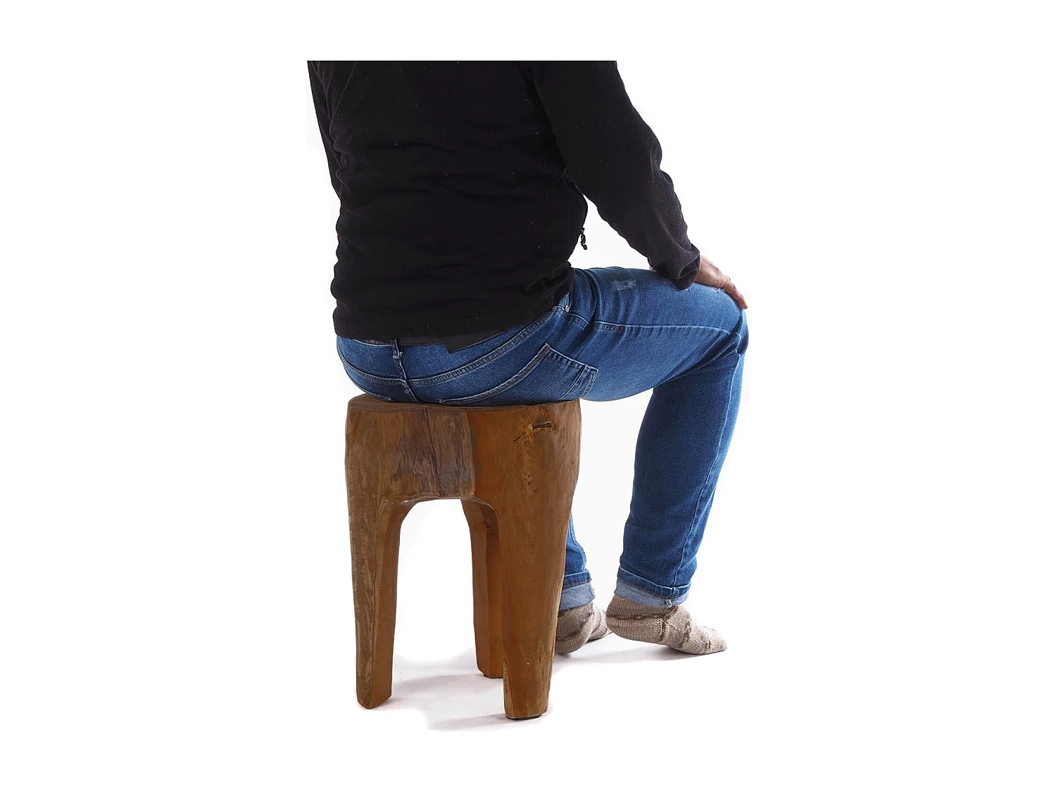 TABOURET LOG 41x29x29 cm, bois massif marron foncé