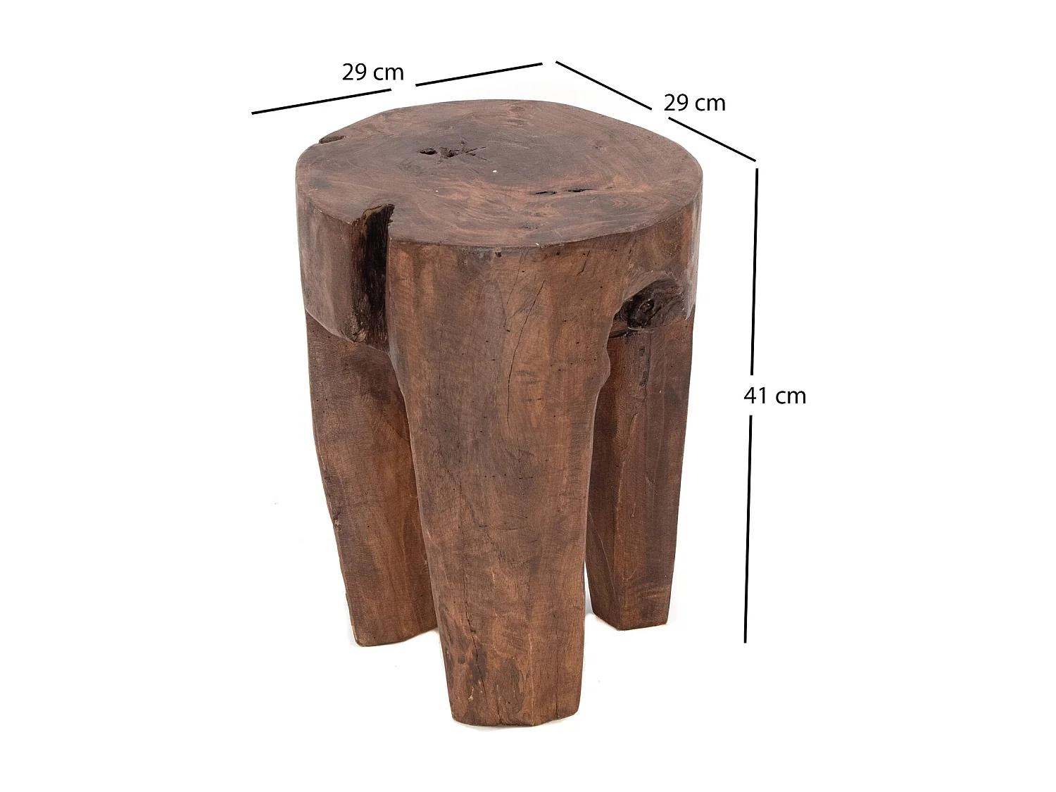 TABOURET LOG 41x29x29 cm, bois massif marron foncé
