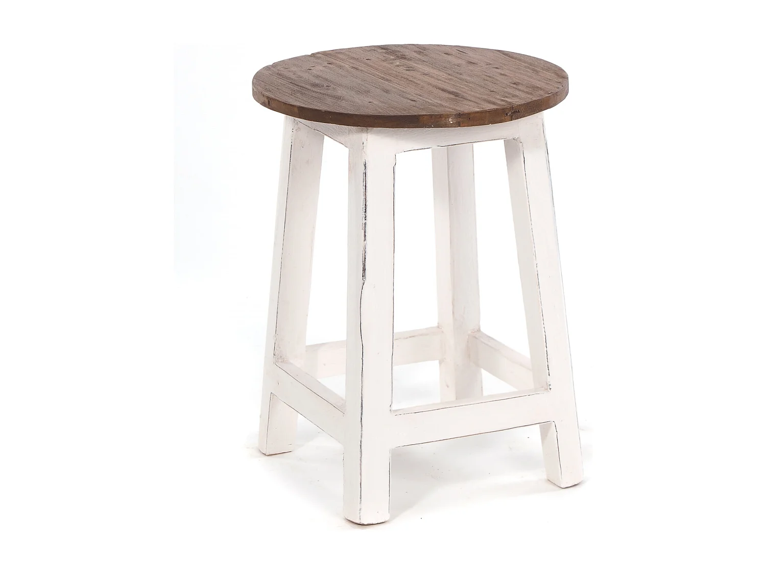 TABOURET CHALET Bois de mahogany, rond 06 weiß-landhaus