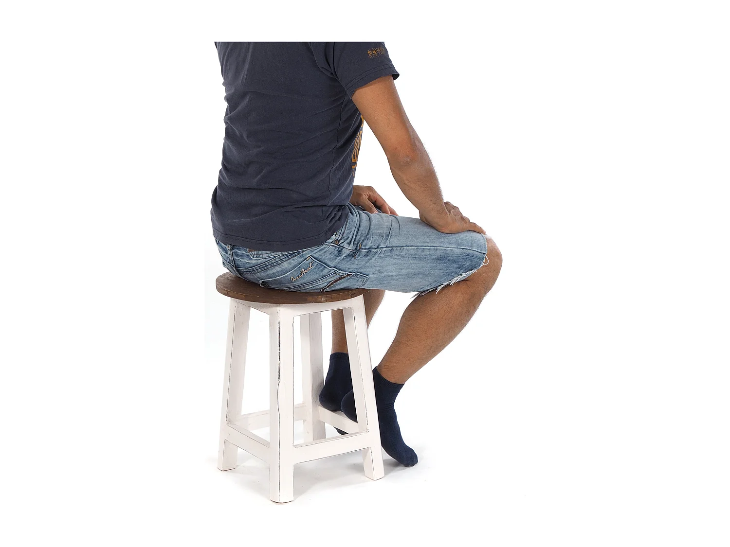 TABOURET CHALET Bois de mahogany, rond 06 weiß-landhaus