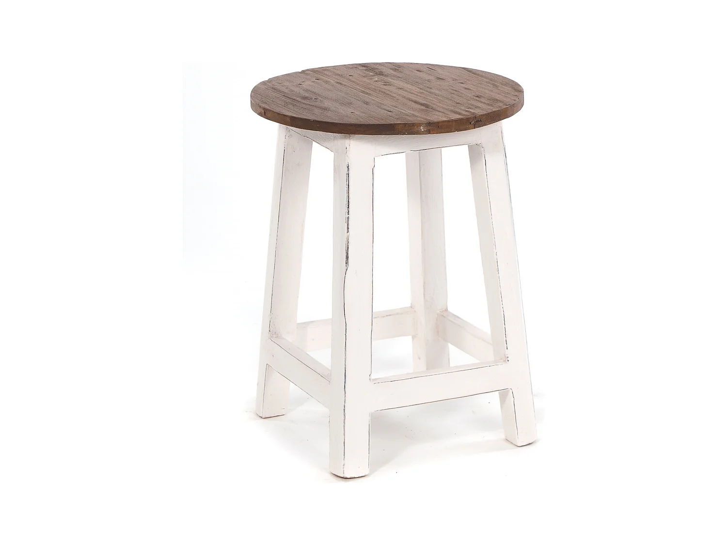 TABOURET CHALET Bois de mahogany, rond 06 weiß-landhaus