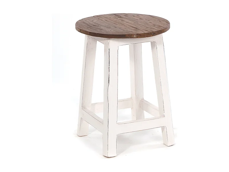HOCKER COTTAGE Mahagoni Holz, rund 06 weiß-landhaus
