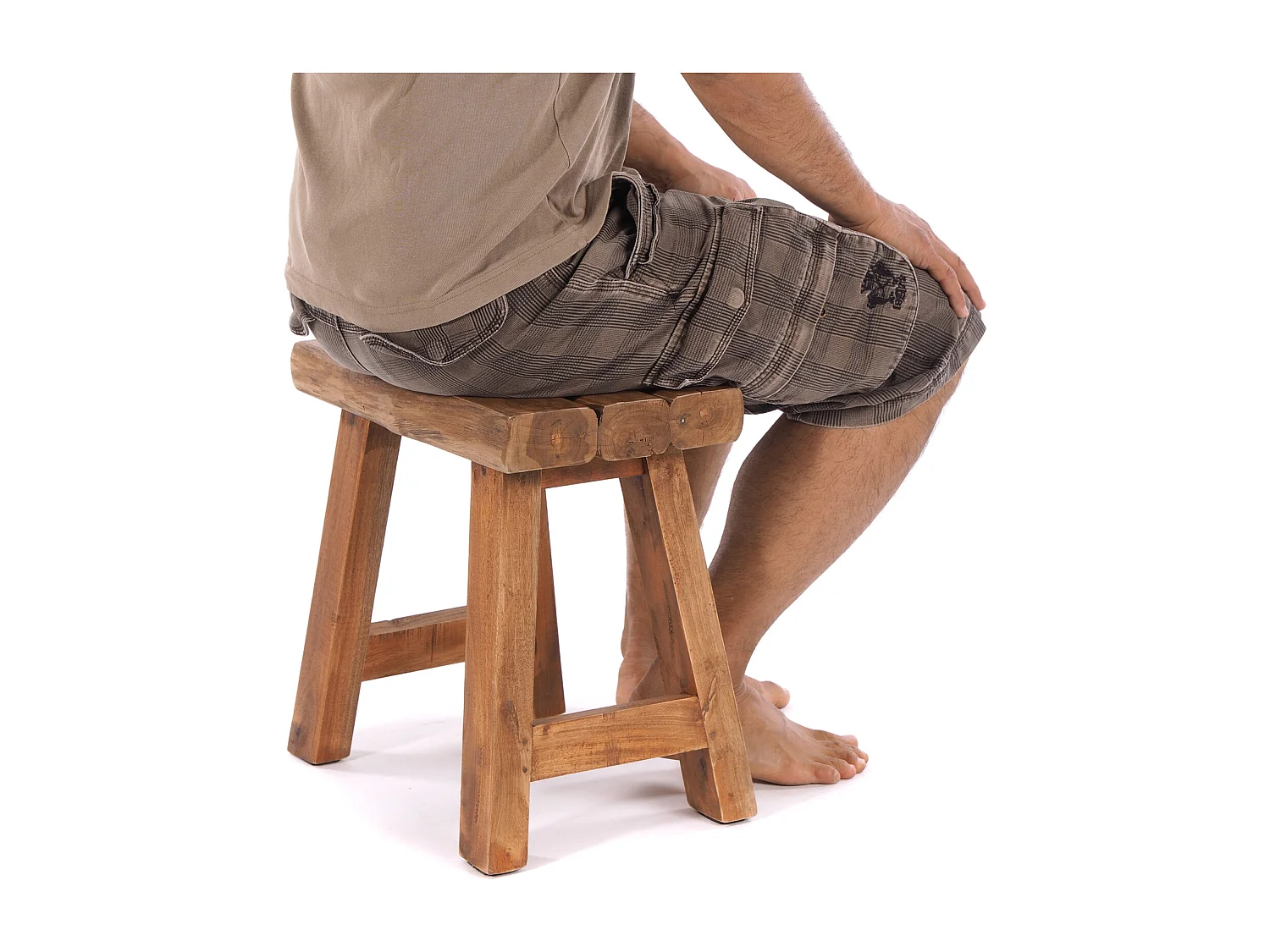 TABOURET Rustique Teck massif 01 natur-vintage