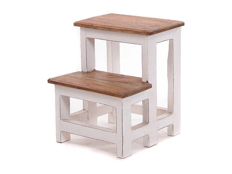 TRITTLEITER STEP Recyclingholz zweistufig  06 weiß-landhaus