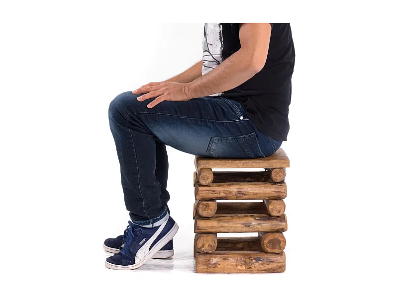 HOCKER BLOCK 38 Teak Recyclingholz massiv 08 honigfarben gewachst