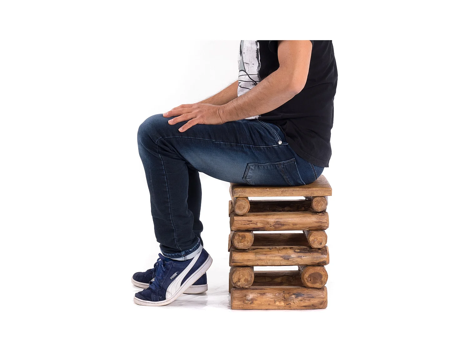 HOCKER BLOCK 38 Teak Recyclingholz massiv 08 honigfarben gewachst