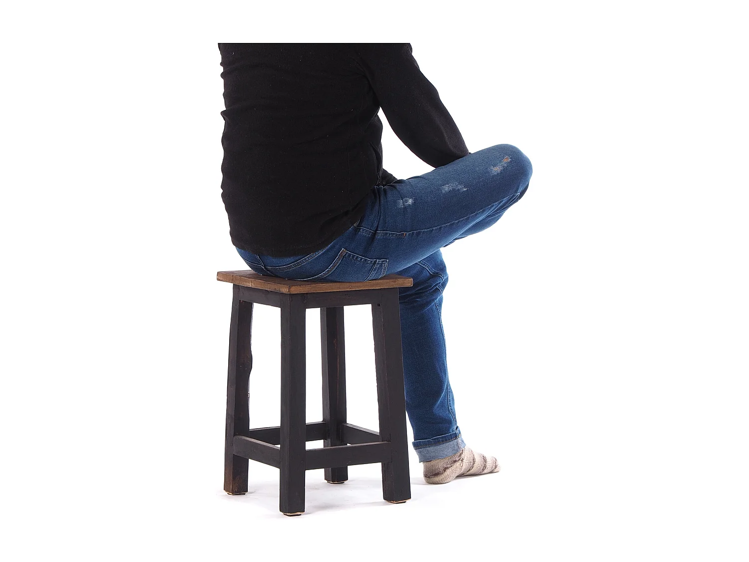 TABOURET MADERO bois de recyclage 04 schwarz-natur