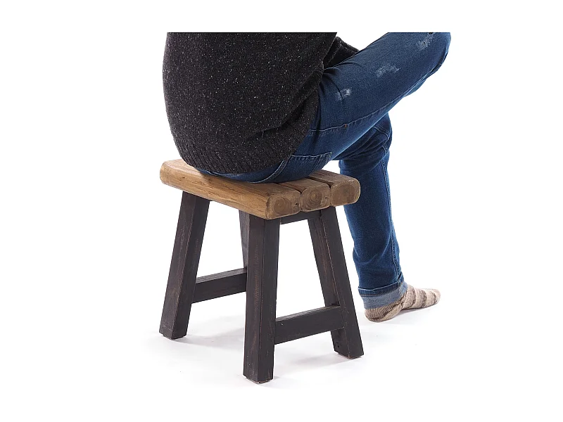 SITZHOCKER Rustic Teakholz massiv 04 schwarz-natur