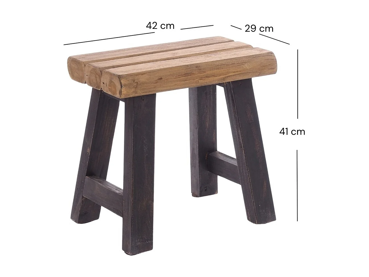 TABOURET Rustique Teck massif 04 schwarz-natur