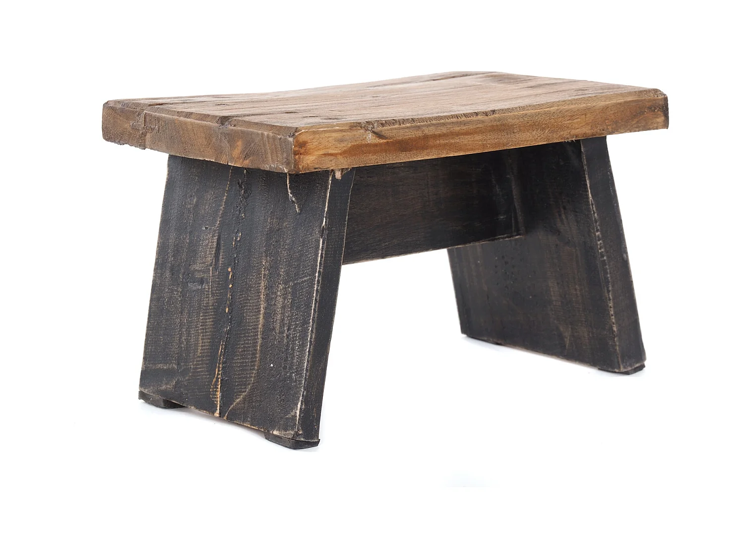 FUSSHOCKER SCHEMEL Recyclingholz massiv 04 schwarz-natur