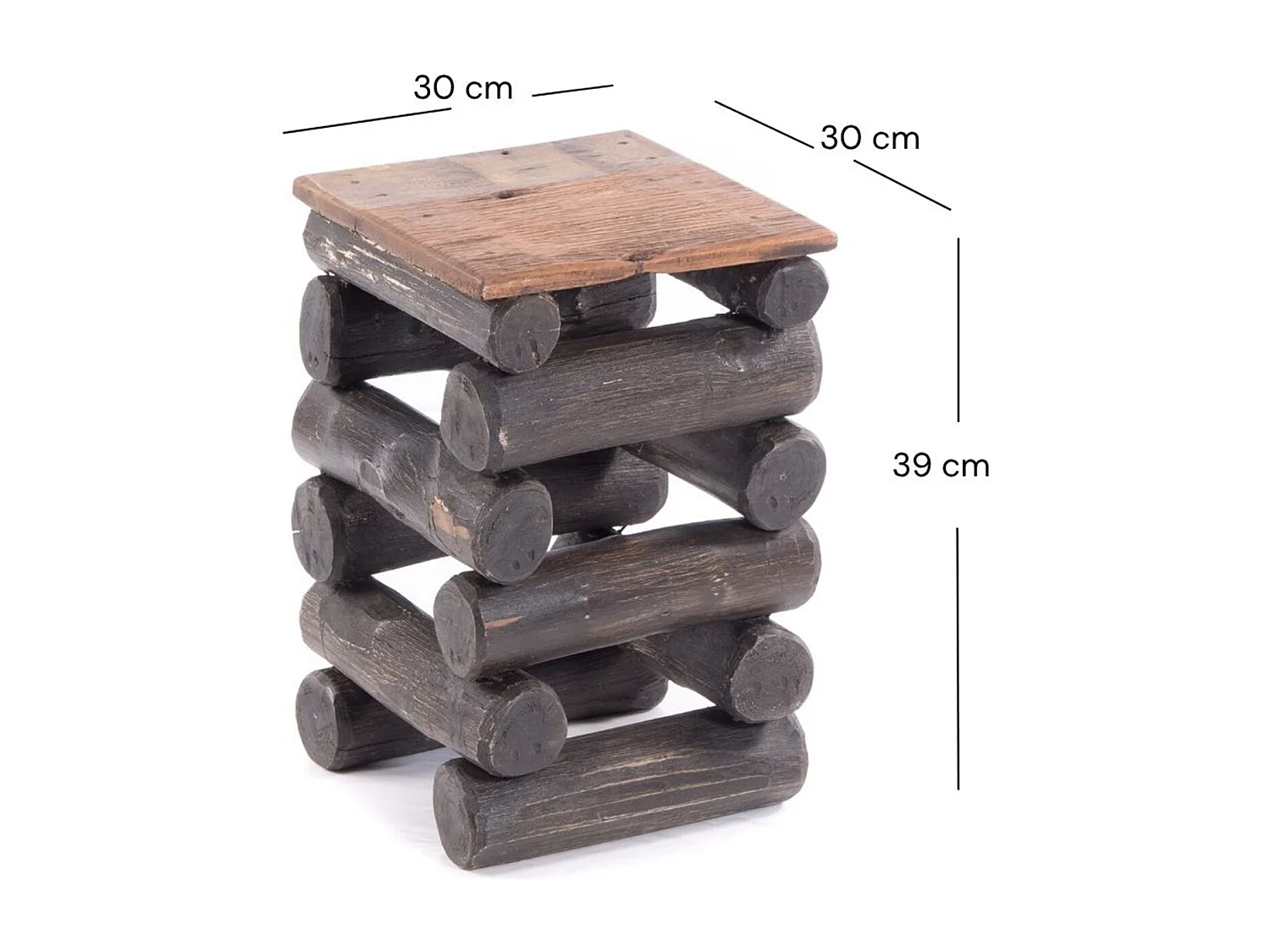 TABOURET BLOC 38 Bois massif recyclé en teck 04 schwarz-natur