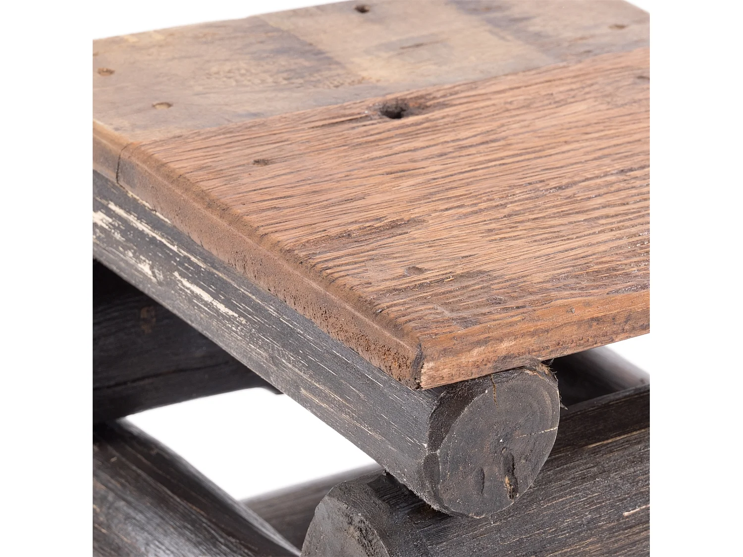 TABOURET BLOC 38 Bois massif recyclé en teck 04 schwarz-natur